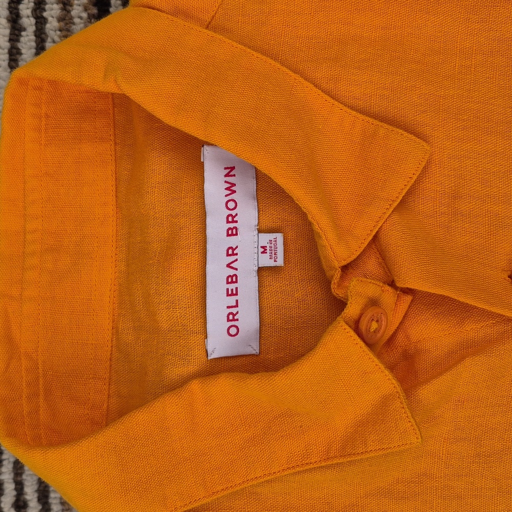 ORLEBAR BROWN Portugal Orange Weave Linen Cotton Mens Medium Long Sleeve Shirt